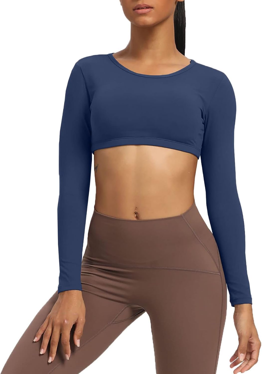 Aoxjox Long Sleeve Crop Tops for Women Clarissa Backless Workout Crop T Shirt TopNavy