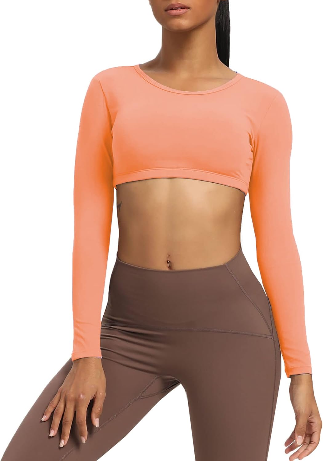 Aoxjox Long Sleeve Crop Tops for Women Clarissa Backless Workout Crop T Shirt TopPapaya