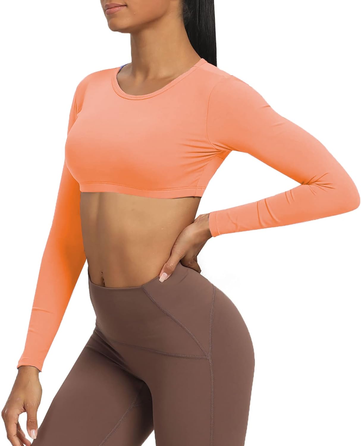 Aoxjox Long Sleeve Crop Tops for Women Clarissa Backless Workout Crop T Shirt TopPapaya