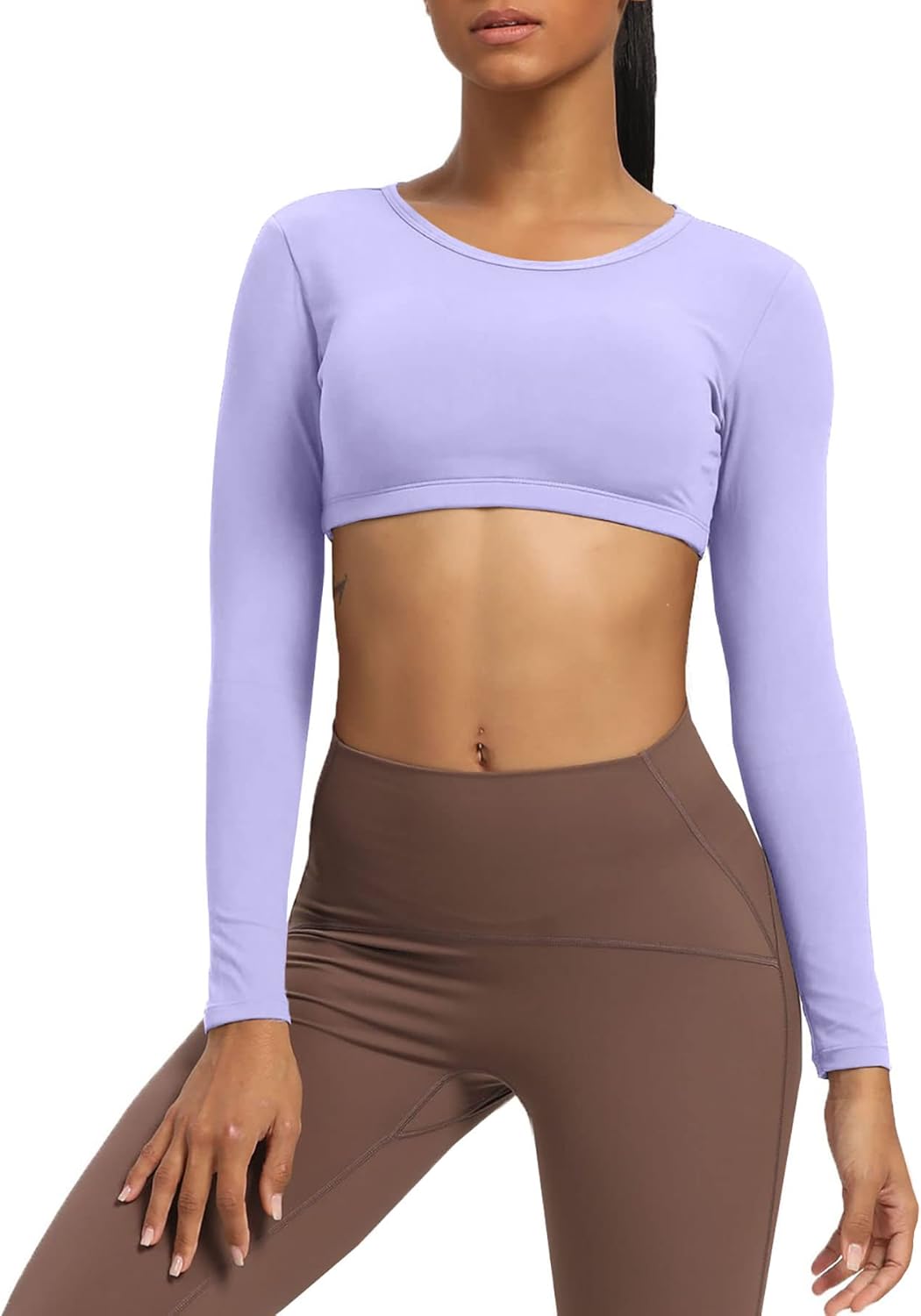 Aoxjox Long Sleeve Crop Tops for Women Clarissa Backless Workout Crop T Shirt TopPurple Heather