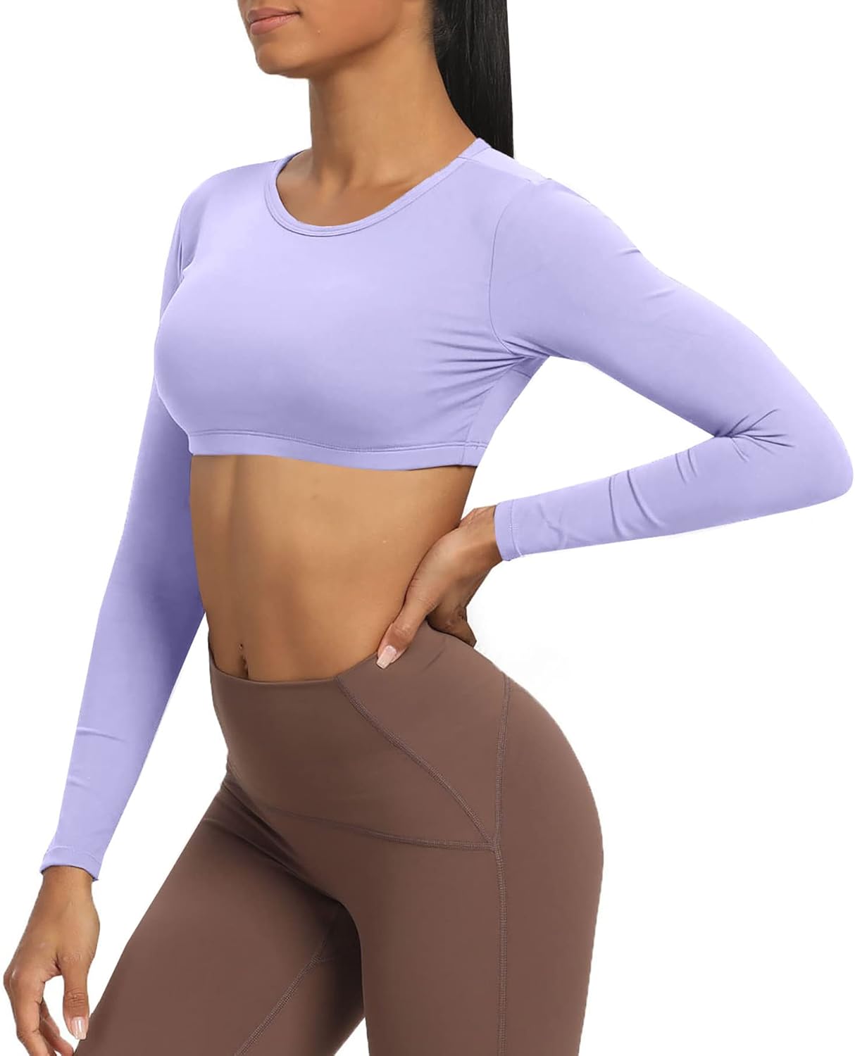 Aoxjox Long Sleeve Crop Tops for Women Clarissa Backless Workout Crop T Shirt TopPurple Heather