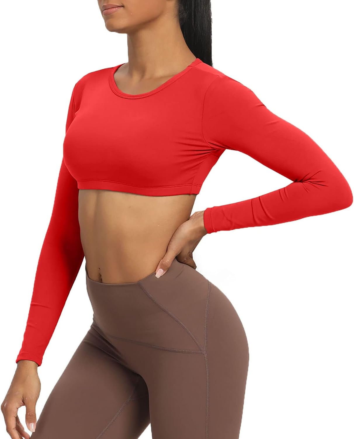 Aoxjox Long Sleeve Crop Tops for Women Clarissa Backless Workout Crop T Shirt TopRacing Red