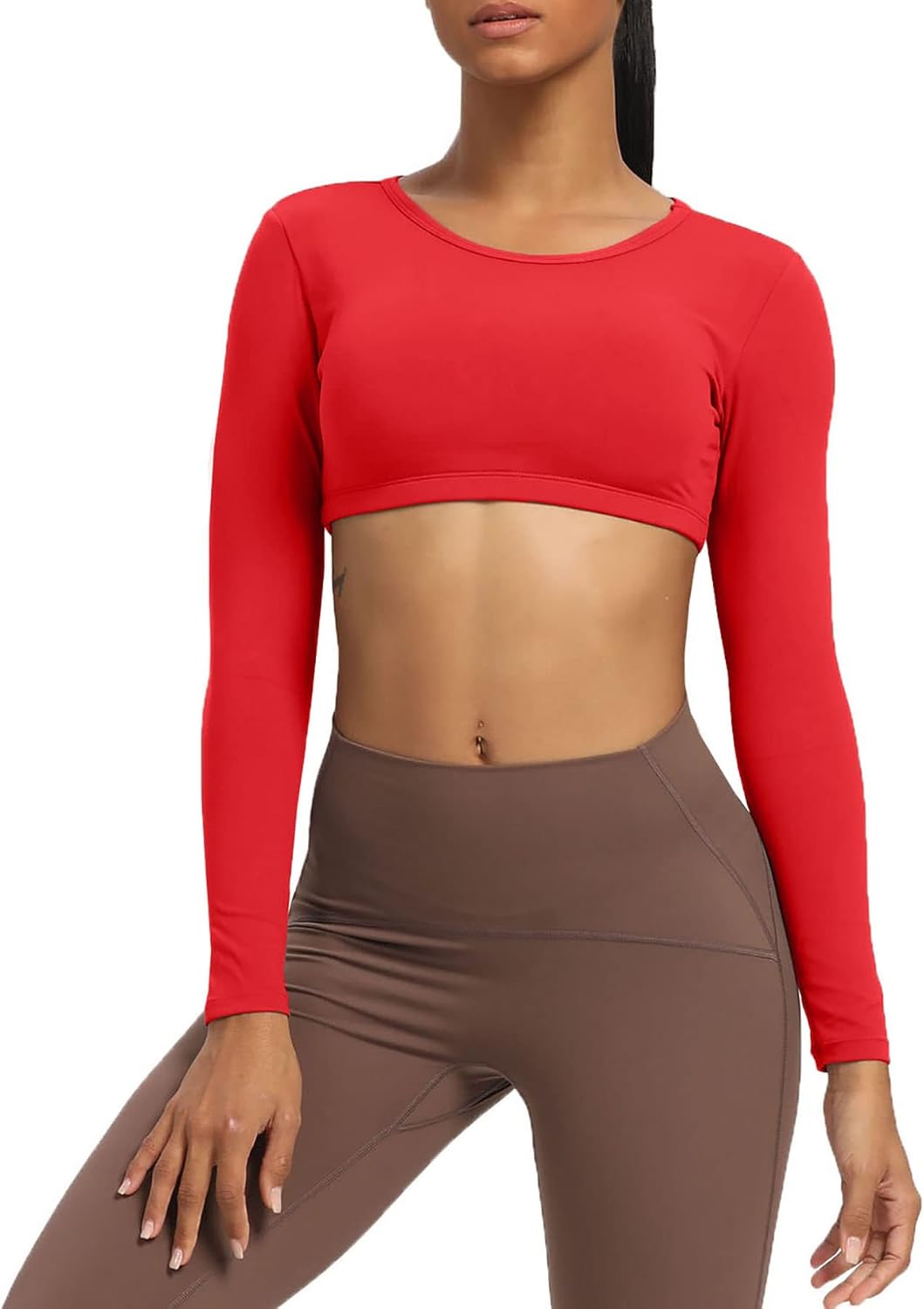 Aoxjox Long Sleeve Crop Tops for Women Clarissa Backless Workout Crop T Shirt TopRacing Red