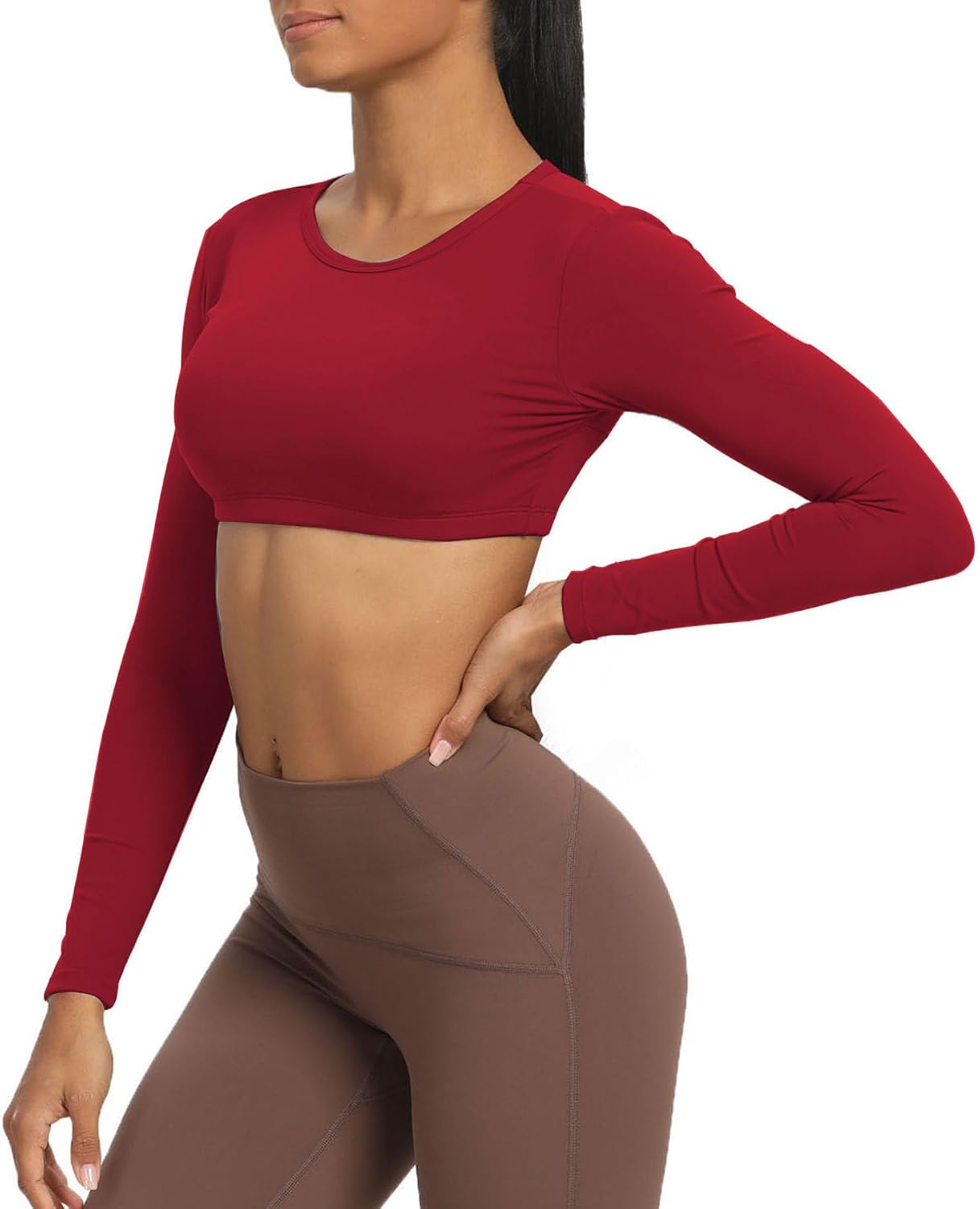 Aoxjox Long Sleeve Crop Tops for Women Clarissa Backless Workout Crop T Shirt TopRumba Red