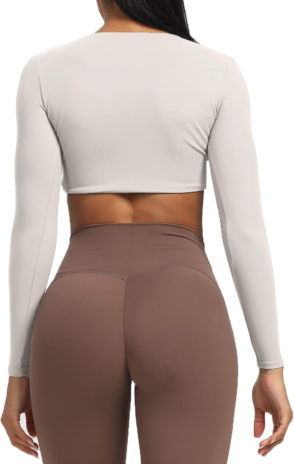 Aoxjox Long Sleeve Crop Tops for Women Sienna Twist Deep V Workout Crop T Shirt TopA Mink