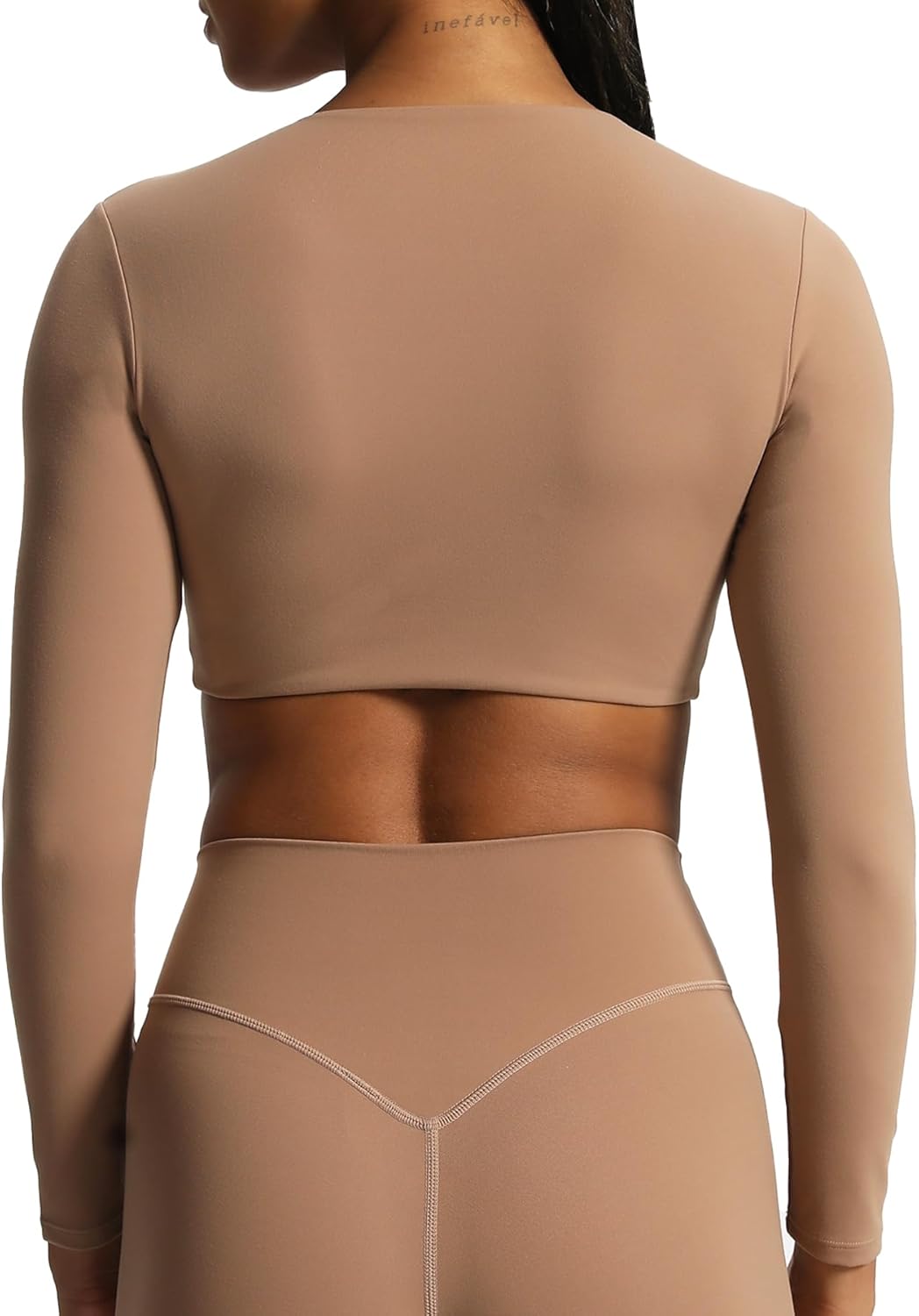 Aoxjox Long Sleeve Crop Tops for Women Sienna Twist Deep V Workout Crop T Shirt TopBrownie