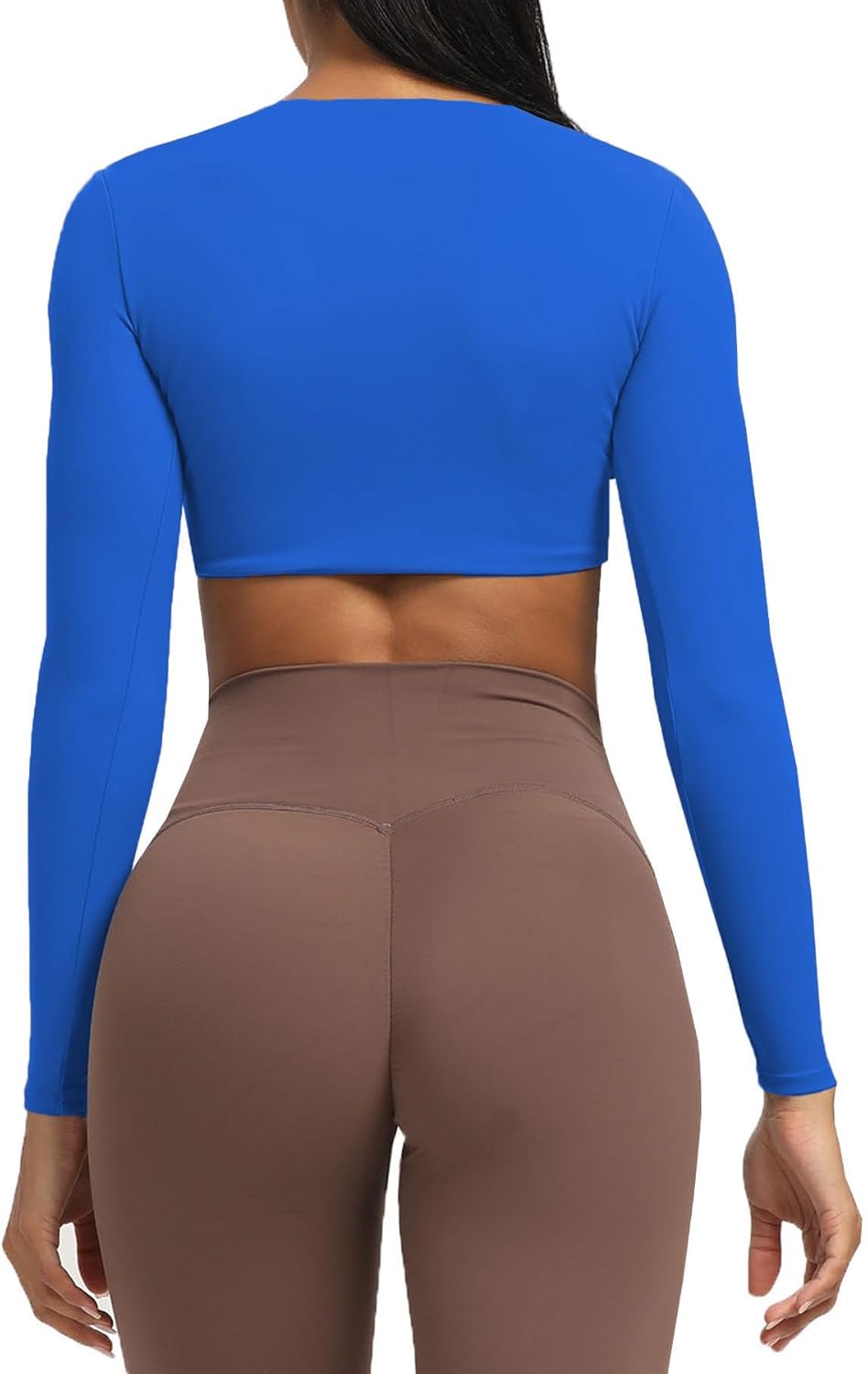 Aoxjox Long Sleeve Crop Tops for Women Sienna Twist Deep V Workout Crop T Shirt TopDirectoire Blue