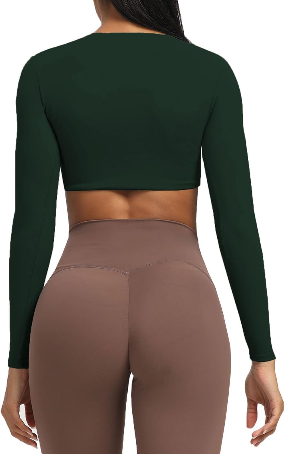 Aoxjox Long Sleeve Crop Tops for Women Sienna Twist Deep V Workout Crop T Shirt TopForest Green Deep Depths Green