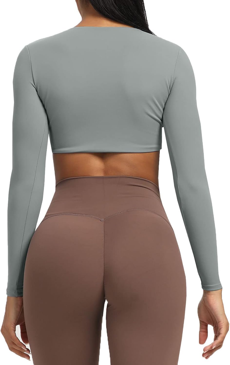Aoxjox Long Sleeve Crop Tops for Women Sienna Twist Deep V Workout Crop T Shirt TopGrey