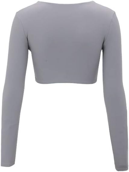 Aoxjox Long Sleeve Crop Tops for Women Sienna Twist Deep V Workout Crop T Shirt TopGrey