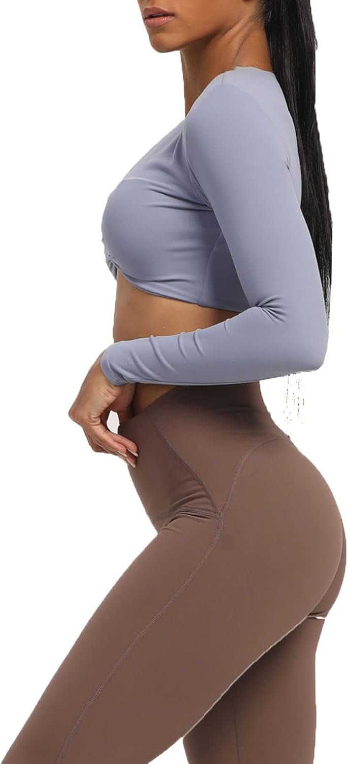 Aoxjox Long Sleeve Crop Tops for Women Sienna Twist Deep V Workout Crop T Shirt TopLazuli