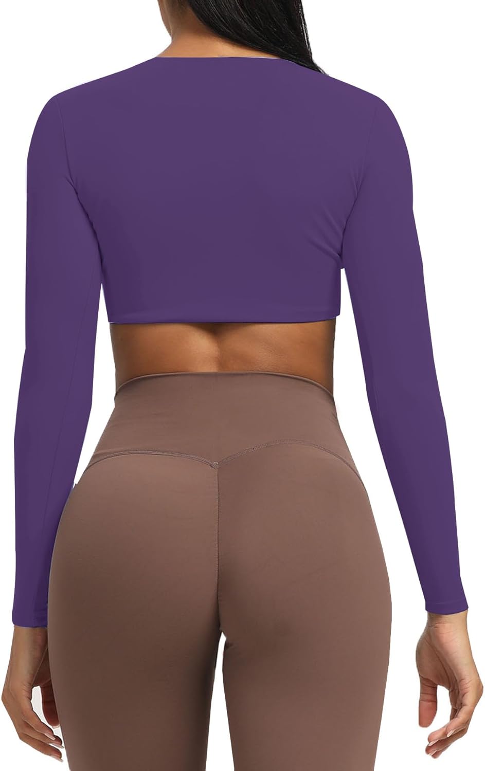 Aoxjox Long Sleeve Crop Tops for Women Sienna Twist Deep V Workout Crop T Shirt TopMulberry Purple