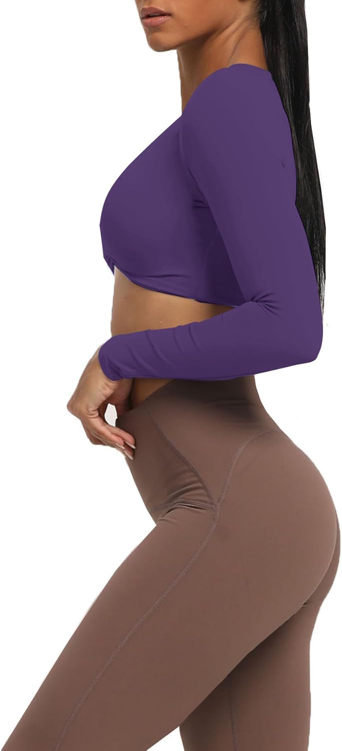 Aoxjox Long Sleeve Crop Tops for Women Sienna Twist Deep V Workout Crop T Shirt TopMulberry Purple