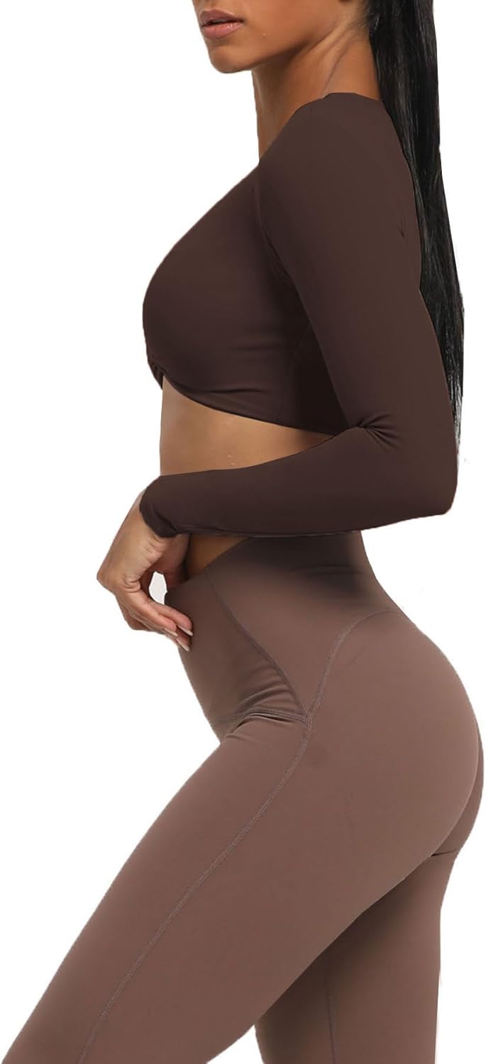 Aoxjox Long Sleeve Crop Tops for Women Sienna Twist Deep V Workout Crop T Shirt TopMulch