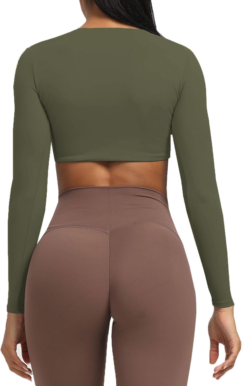 Aoxjox Long Sleeve Crop Tops for Women Sienna Twist Deep V Workout Crop T Shirt TopOlive Green