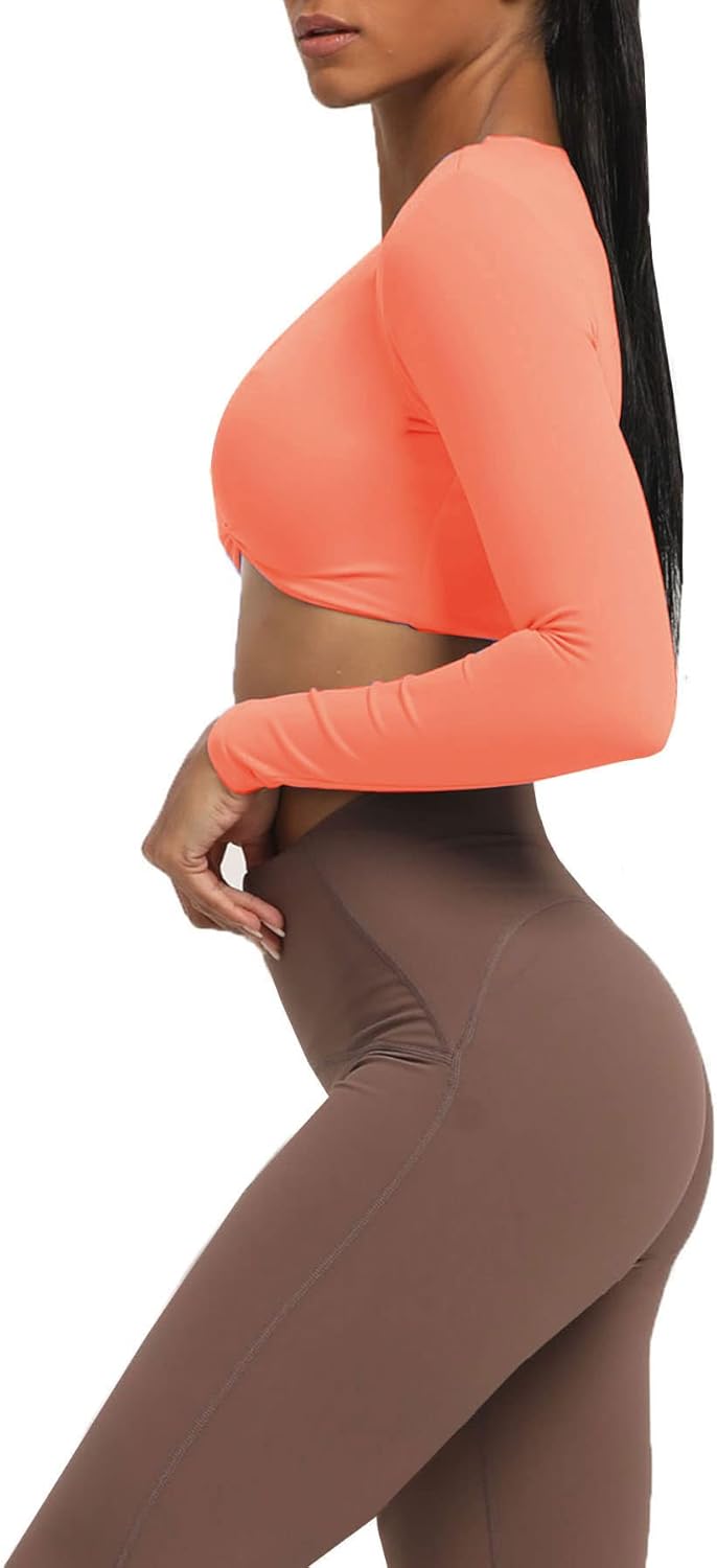 Aoxjox Long Sleeve Crop Tops for Women Sienna Twist Deep V Workout Crop T Shirt TopPapaya