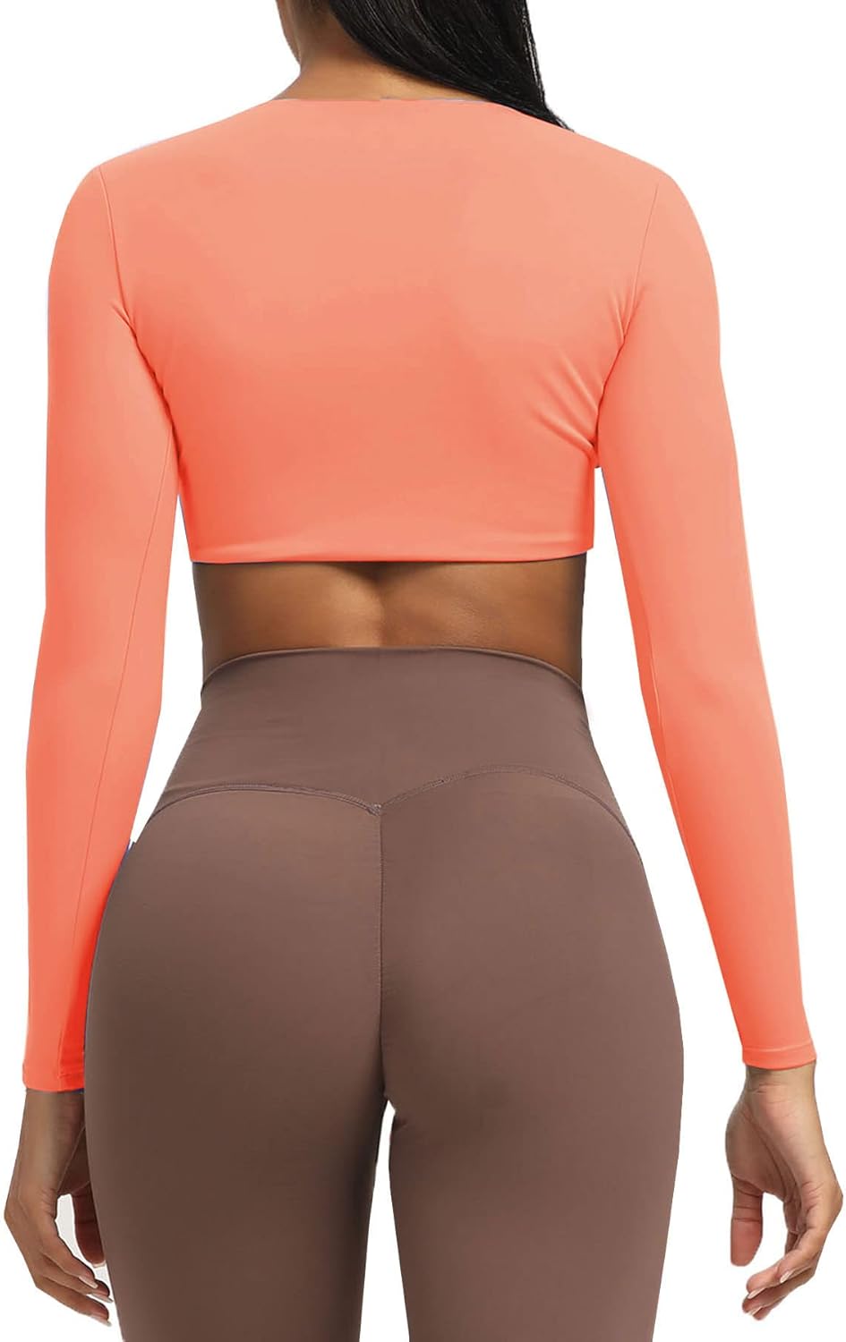 Aoxjox Long Sleeve Crop Tops for Women Sienna Twist Deep V Workout Crop T Shirt TopPapaya