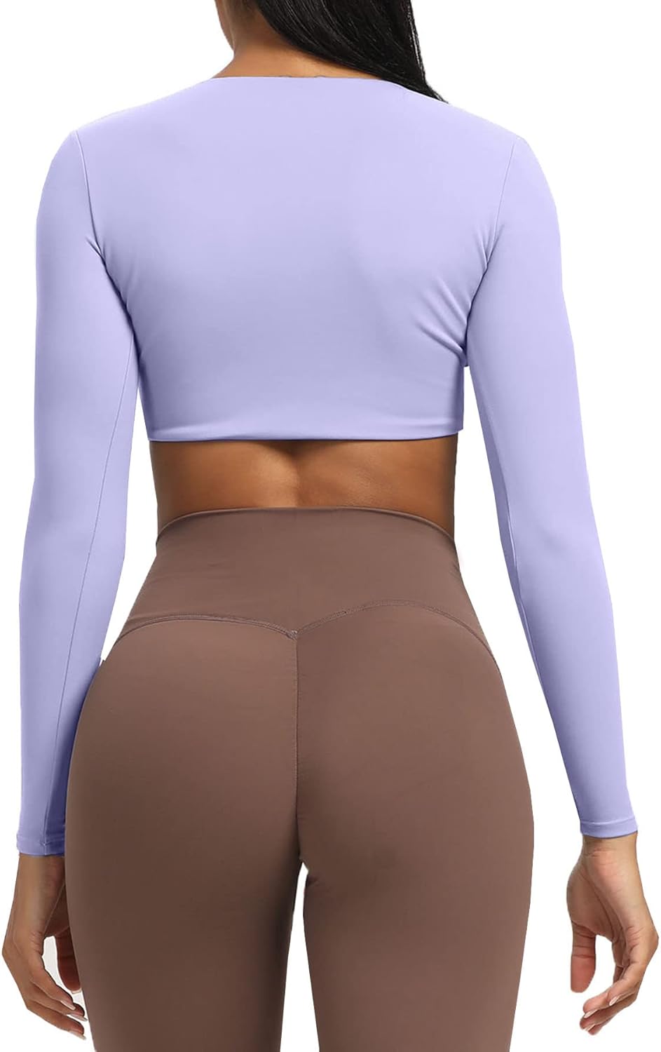Aoxjox Long Sleeve Crop Tops for Women Sienna Twist Deep V Workout Crop T Shirt TopPurple Heather