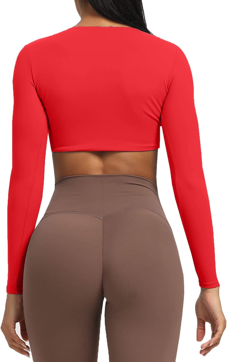 Aoxjox Long Sleeve Crop Tops for Women Sienna Twist Deep V Workout Crop T Shirt TopRacing Red