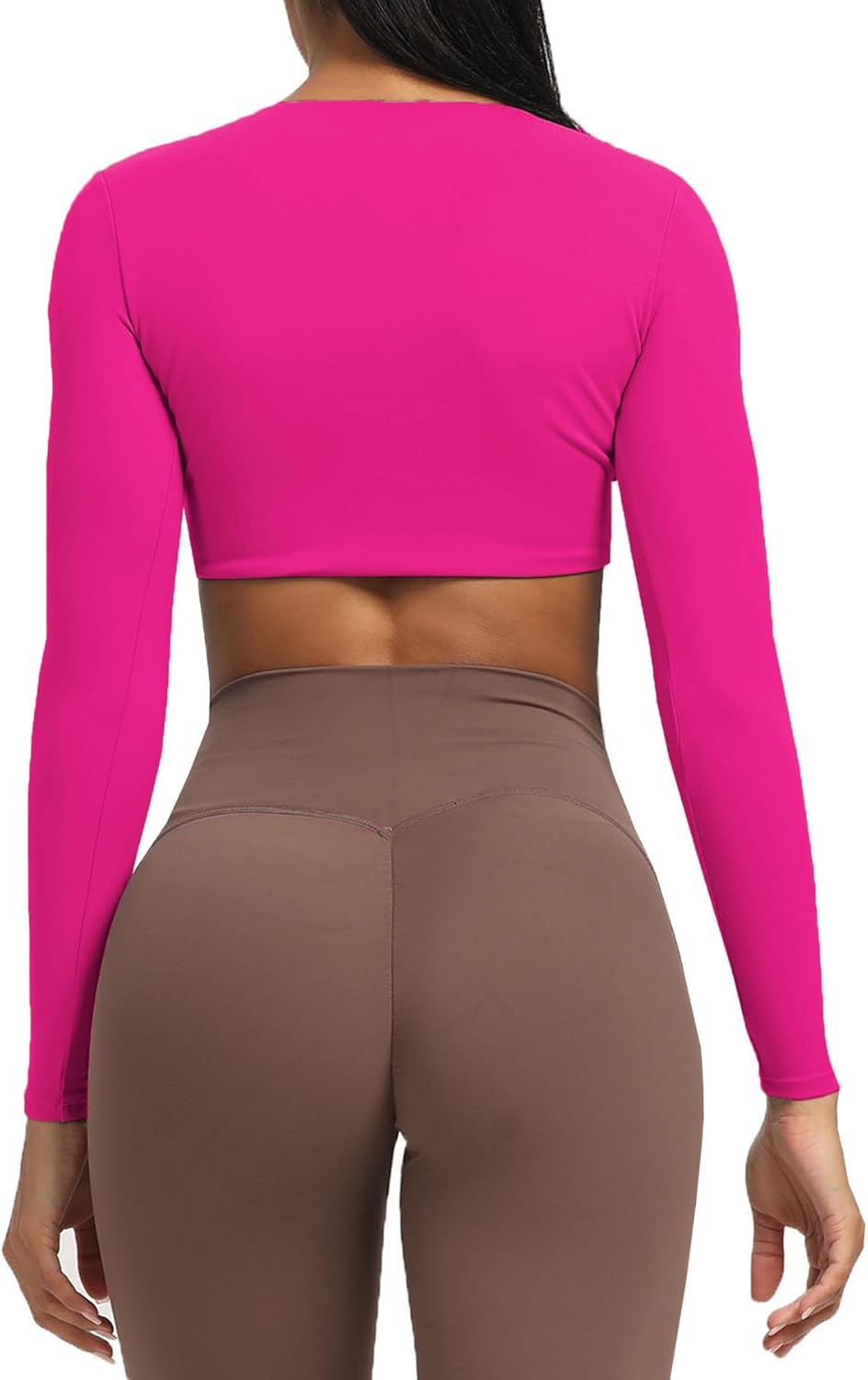 Aoxjox Long Sleeve Crop Tops for Women Sienna Twist Deep V Workout Crop T Shirt TopRose Red