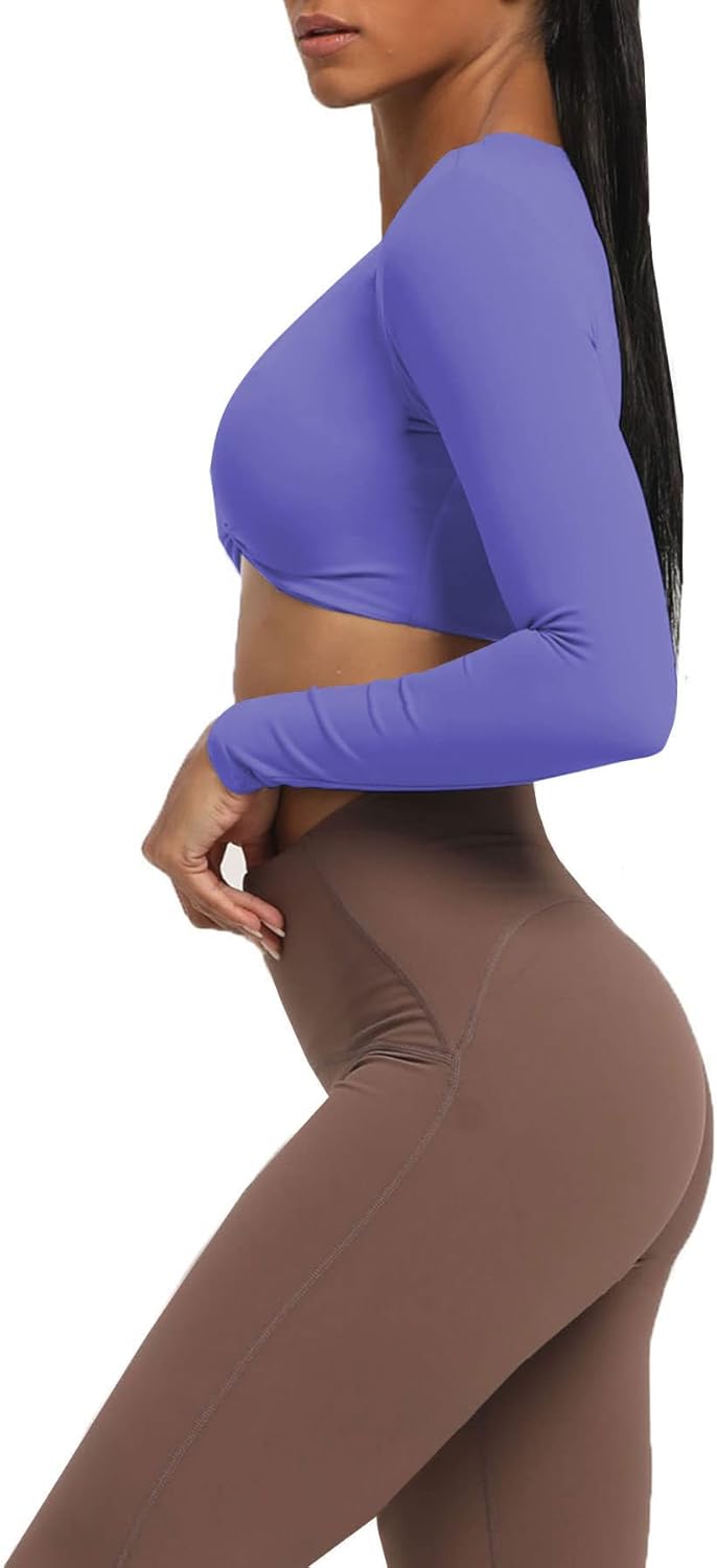 Aoxjox Long Sleeve Crop Tops for Women Sienna Twist Deep V Workout Crop T Shirt TopViolet