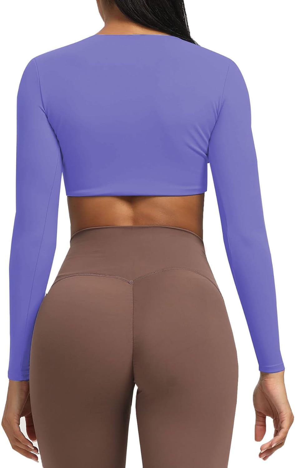 Aoxjox Long Sleeve Crop Tops for Women Sienna Twist Deep V Workout Crop T Shirt TopViolet