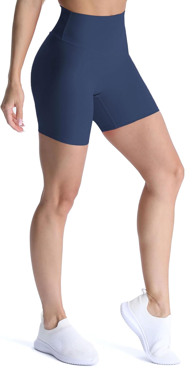 Aoxjox Metamorph Workout Biker Shorts for Women Tummy Control High Waisted Athletic Gym Running Deep V Yoga Shorts 6quotA Navy