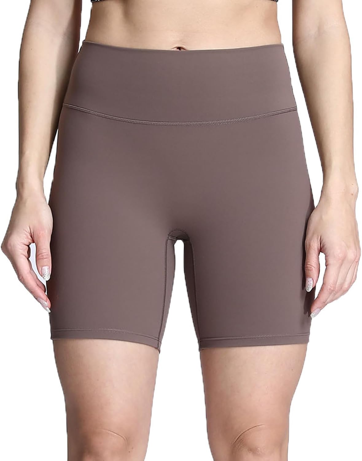 Aoxjox Metamorph Workout Biker Shorts for Women Tummy Control High Waisted Athletic Gym Running Deep V Yoga Shorts 6quotActive Coffee