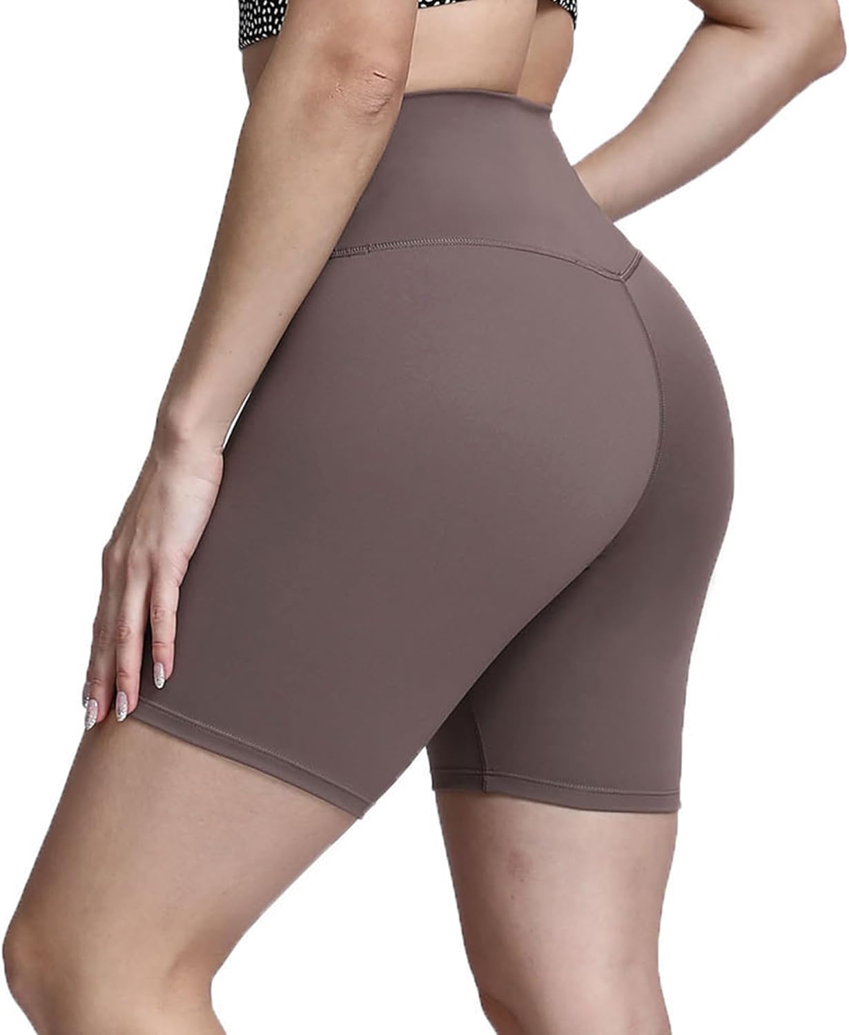 Aoxjox Metamorph Workout Biker Shorts for Women Tummy Control High Waisted Athletic Gym Running Deep V Yoga Shorts 6quotActive Coffee
