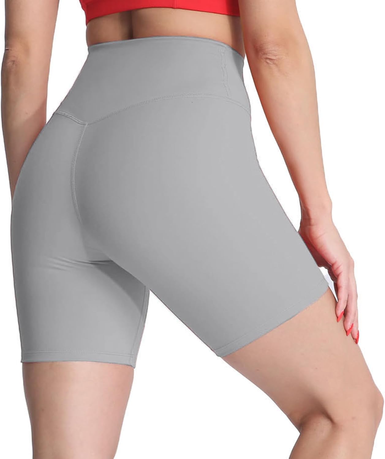 Aoxjox Metamorph Workout Biker Shorts for Women Tummy Control High Waisted Athletic Gym Running Deep V Yoga Shorts 6quotActive Grey