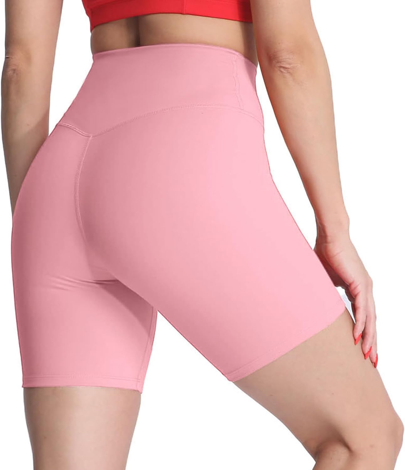 Aoxjox Metamorph Workout Biker Shorts for Women Tummy Control High Waisted Athletic Gym Running Deep V Yoga Shorts 6quotActive Pink