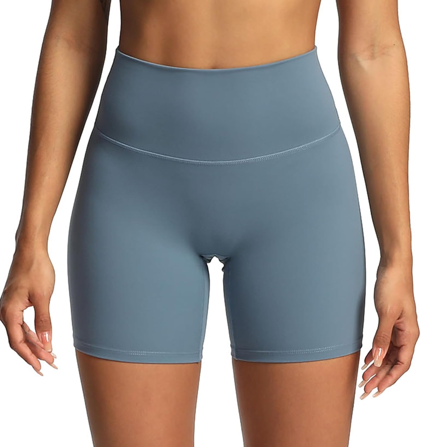 Aoxjox Metamorph Workout Biker Shorts for Women Tummy Control High Waisted Athletic Gym Running Deep V Yoga Shorts 6quotActive Steel Blue