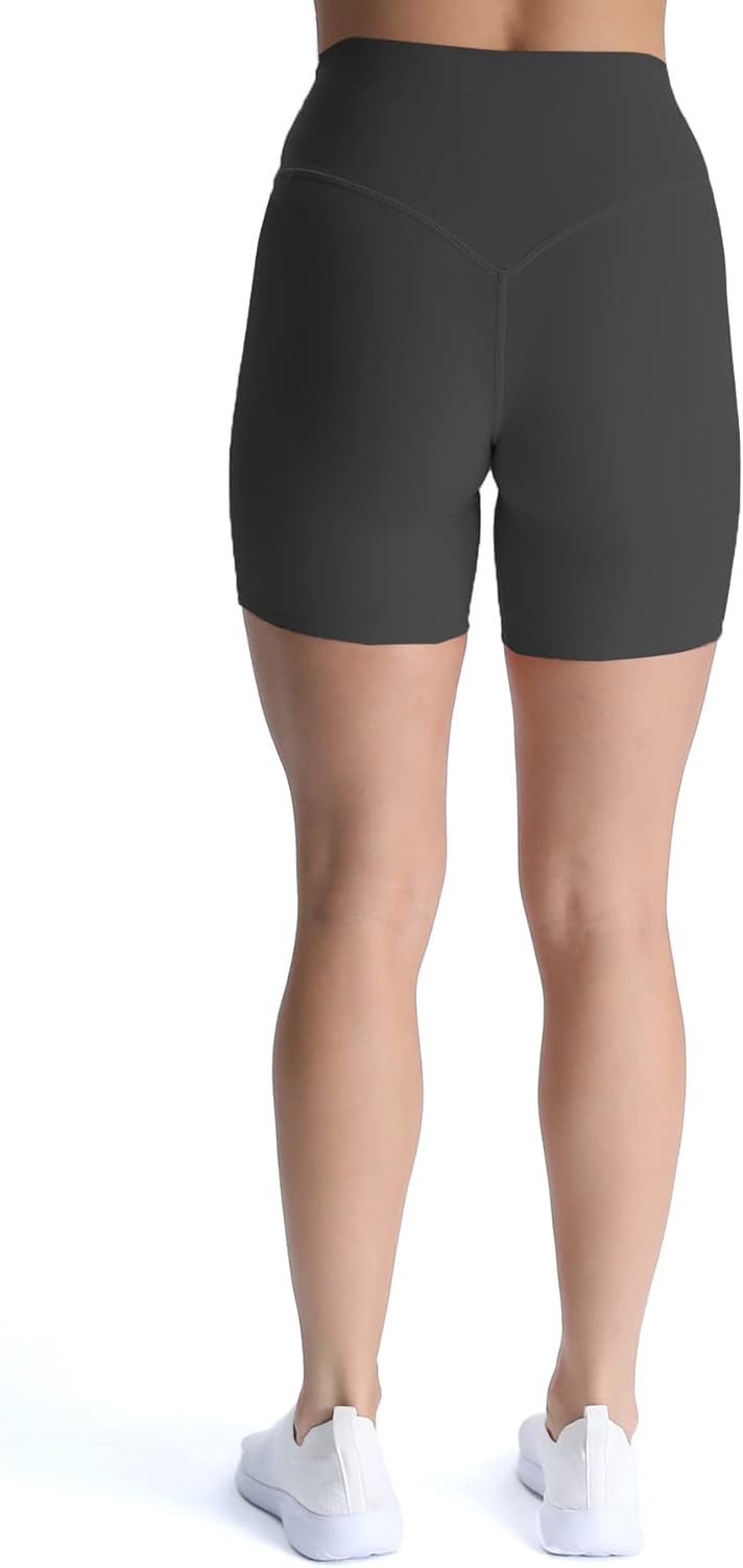 Aoxjox Metamorph Workout Biker Shorts for Women Tummy Control High Waisted Athletic Gym Running Deep V Yoga Shorts 6quotBlack