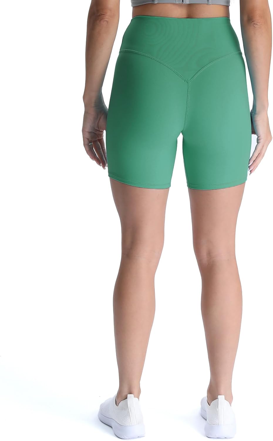 Aoxjox Metamorph Workout Biker Shorts for Women Tummy Control High Waisted Athletic Gym Running Deep V Yoga Shorts 6quotBottle Green