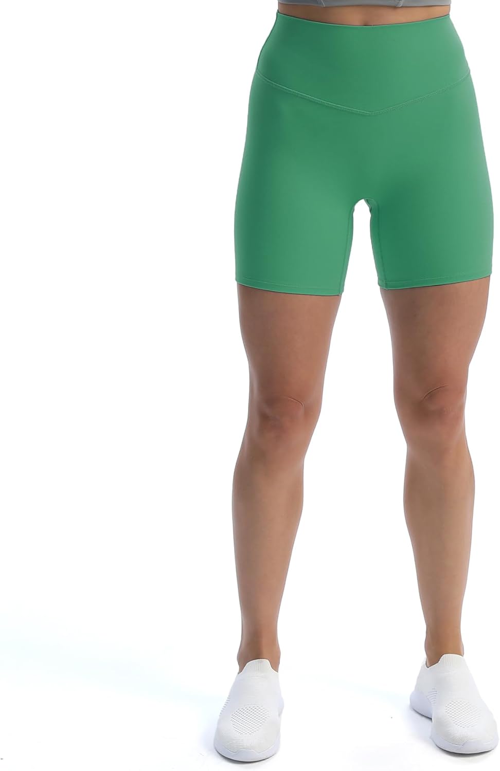 Aoxjox Metamorph Workout Biker Shorts for Women Tummy Control High Waisted Athletic Gym Running Deep V Yoga Shorts 6quotBottle Green