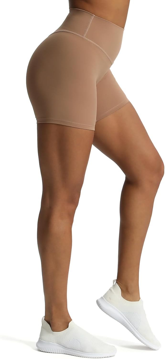 Aoxjox Metamorph Workout Biker Shorts for Women Tummy Control High Waisted Athletic Gym Running Deep V Yoga Shorts 6quotBrownie