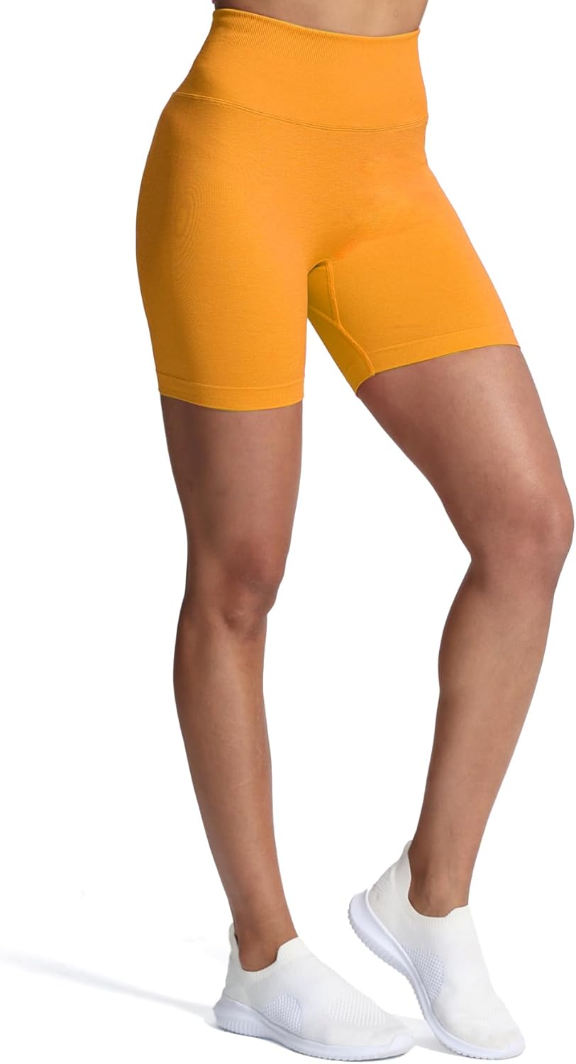 Aoxjox Metamorph Workout Biker Shorts for Women Tummy Control High Waisted Athletic Gym Running Deep V Yoga Shorts 6quotCadmium Yellow Marl