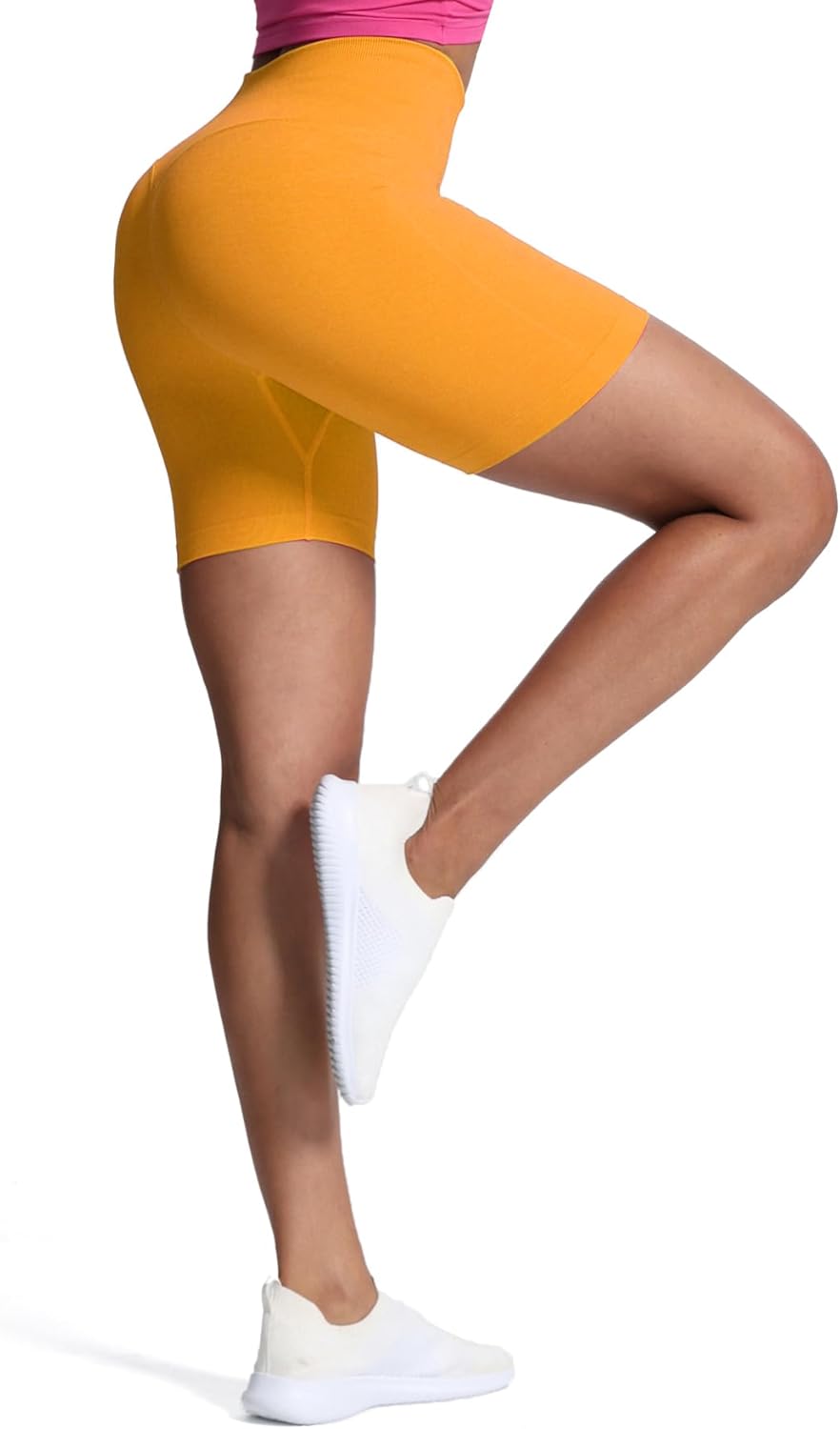 Aoxjox Metamorph Workout Biker Shorts for Women Tummy Control High Waisted Athletic Gym Running Deep V Yoga Shorts 6quotCadmium Yellow Marl