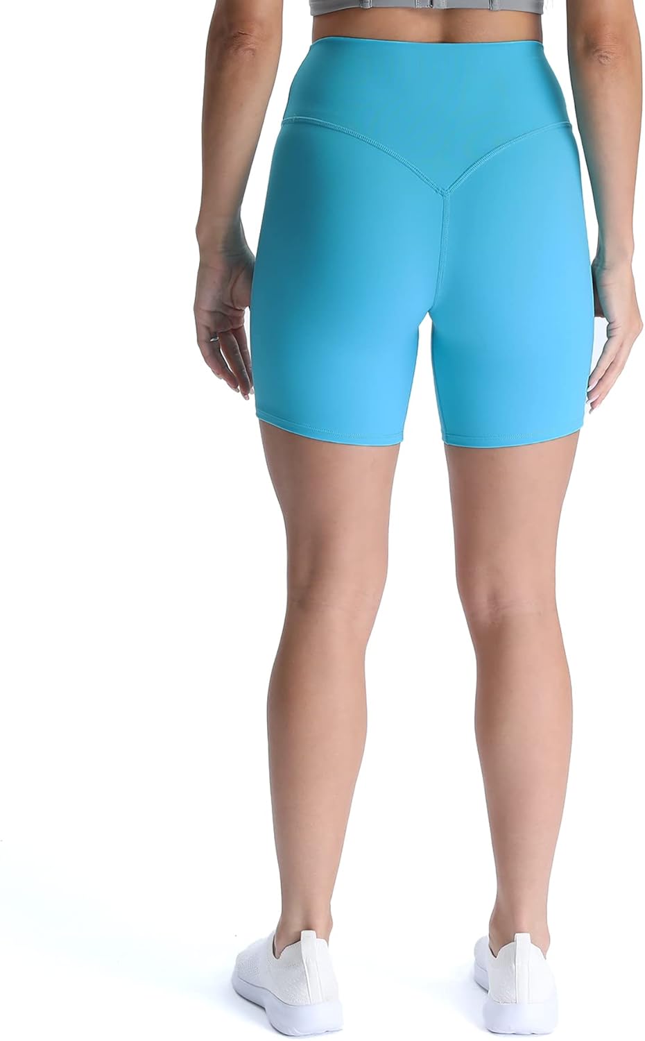 Aoxjox Metamorph Workout Biker Shorts for Women Tummy Control High Waisted Athletic Gym Running Deep V Yoga Shorts 6quotCascade Blue