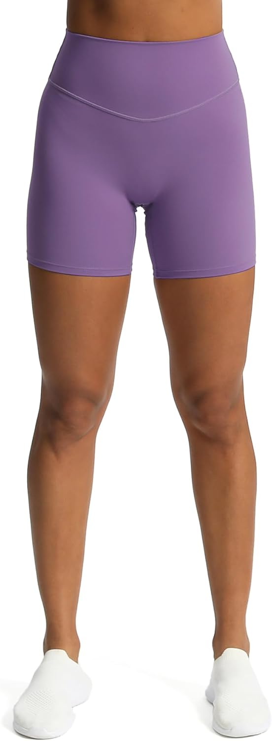 Aoxjox Metamorph Workout Biker Shorts for Women Tummy Control High Waisted Athletic Gym Running Deep V Yoga Shorts 6quotChive Blossom