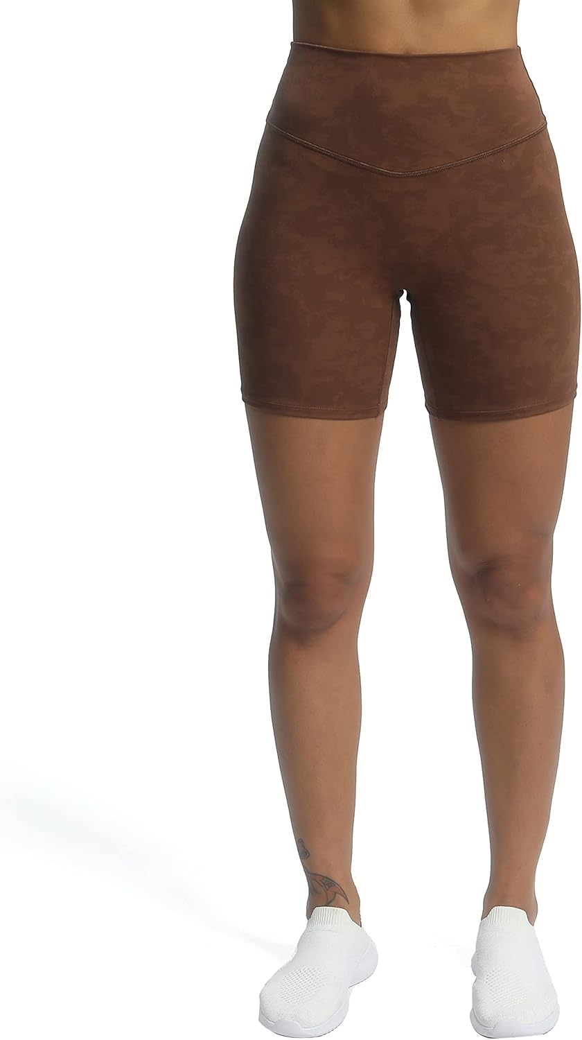 Aoxjox Metamorph Workout Biker Shorts for Women Tummy Control High Waisted Athletic Gym Running Deep V Yoga Shorts 6quotCloud Brown