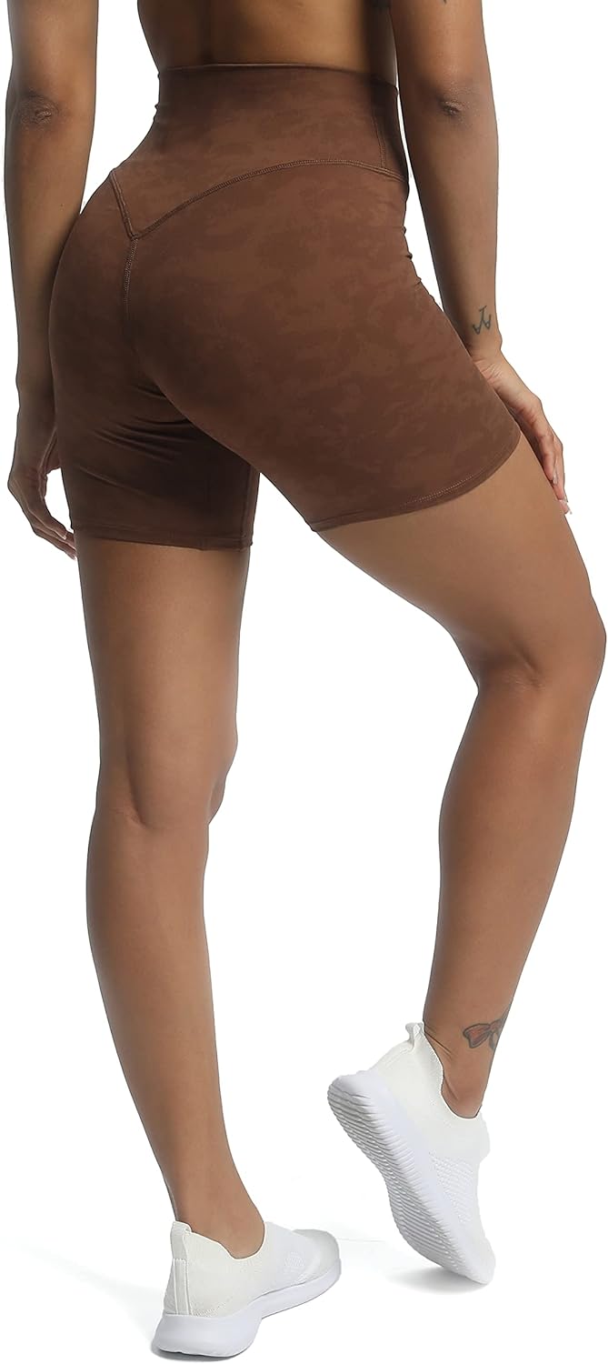 Aoxjox Metamorph Workout Biker Shorts for Women Tummy Control High Waisted Athletic Gym Running Deep V Yoga Shorts 6quotCloud Brown