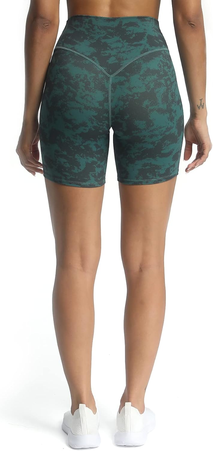 Aoxjox Metamorph Workout Biker Shorts for Women Tummy Control High Waisted Athletic Gym Running Deep V Yoga Shorts 6quotCloud Dark Green