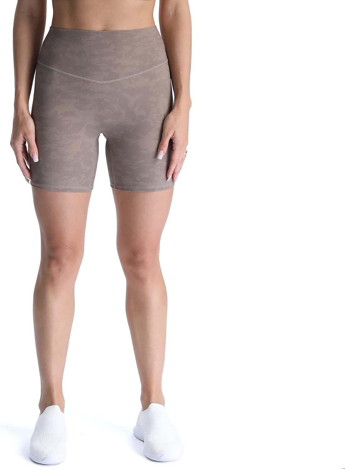 Aoxjox Metamorph Workout Biker Shorts for Women Tummy Control High Waisted Athletic Gym Running Deep V Yoga Shorts 6quotCloud Fade Mocha