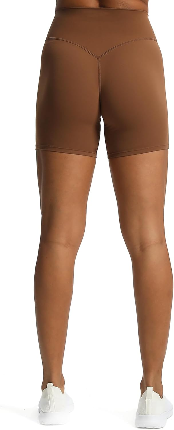 Aoxjox Metamorph Workout Biker Shorts for Women Tummy Control High Waisted Athletic Gym Running Deep V Yoga Shorts 6quotDandelion Brown