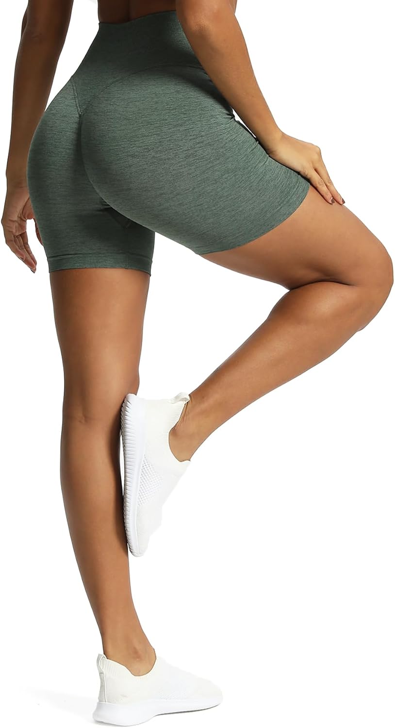 Aoxjox Metamorph Workout Biker Shorts for Women Tummy Control High Waisted Athletic Gym Running Deep V Yoga Shorts 6quotDark Forest Marl