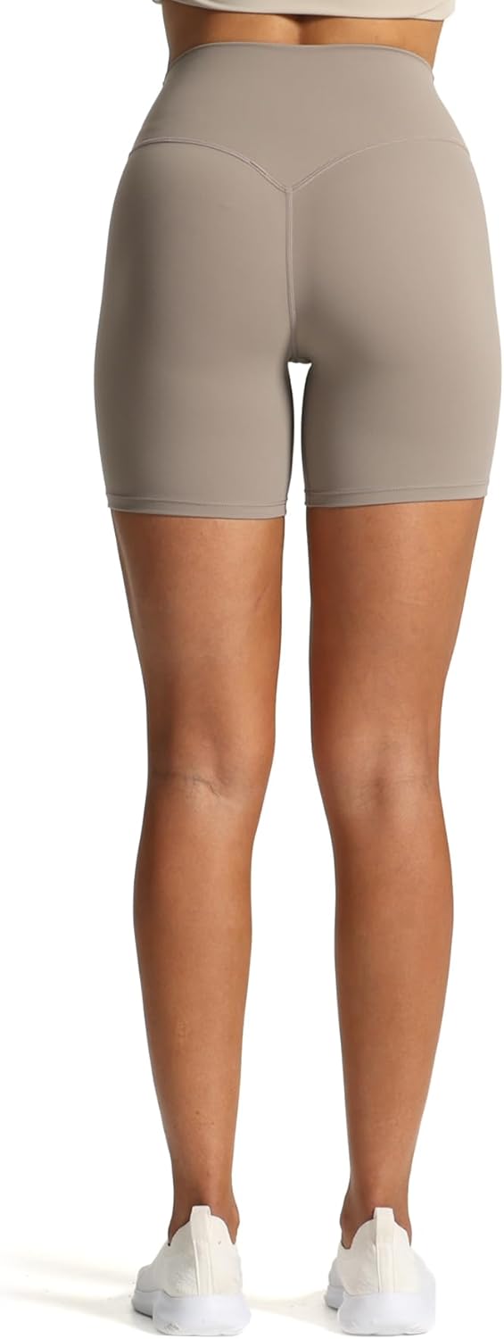 Aoxjox Metamorph Workout Biker Shorts for Women Tummy Control High Waisted Athletic Gym Running Deep V Yoga Shorts 6quotDriftwood