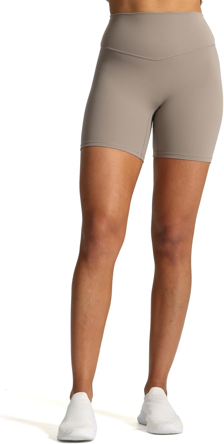 Aoxjox Metamorph Workout Biker Shorts for Women Tummy Control High Waisted Athletic Gym Running Deep V Yoga Shorts 6quotDriftwood