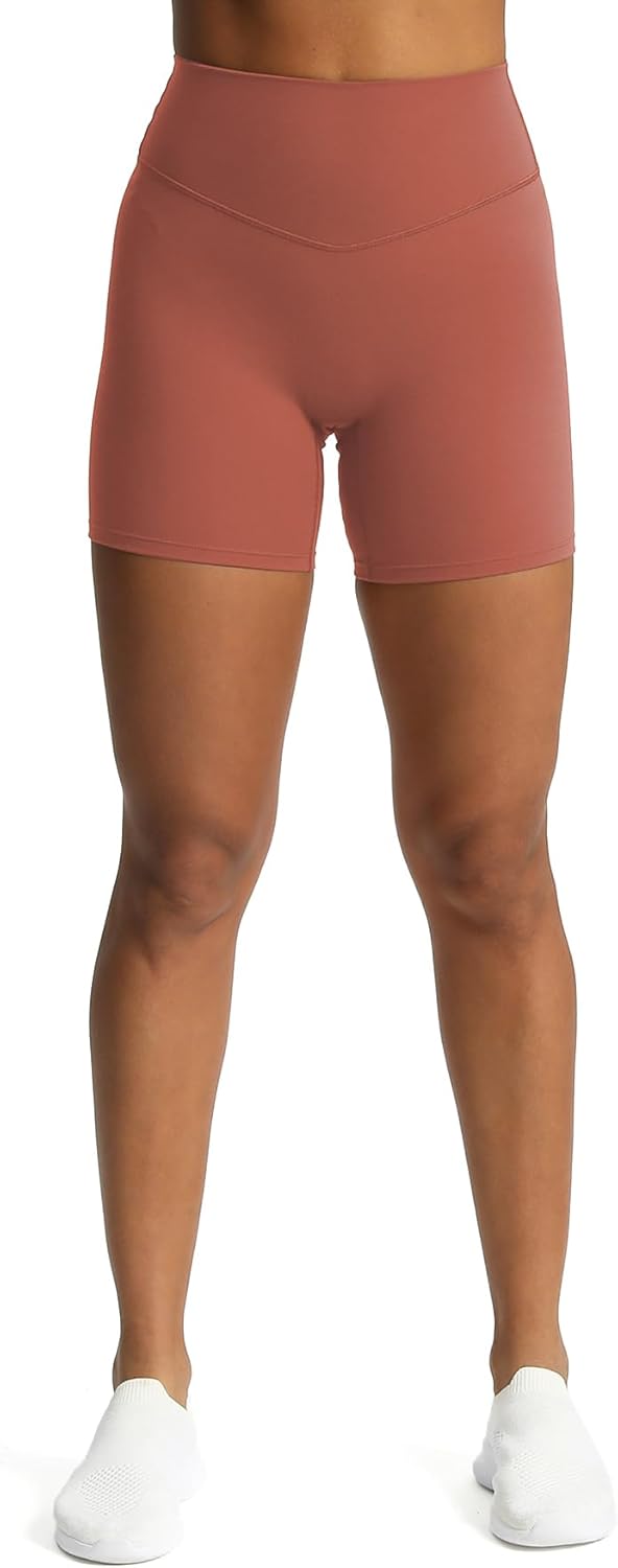 Aoxjox Metamorph Workout Biker Shorts for Women Tummy Control High Waisted Athletic Gym Running Deep V Yoga Shorts 6quotRust Red