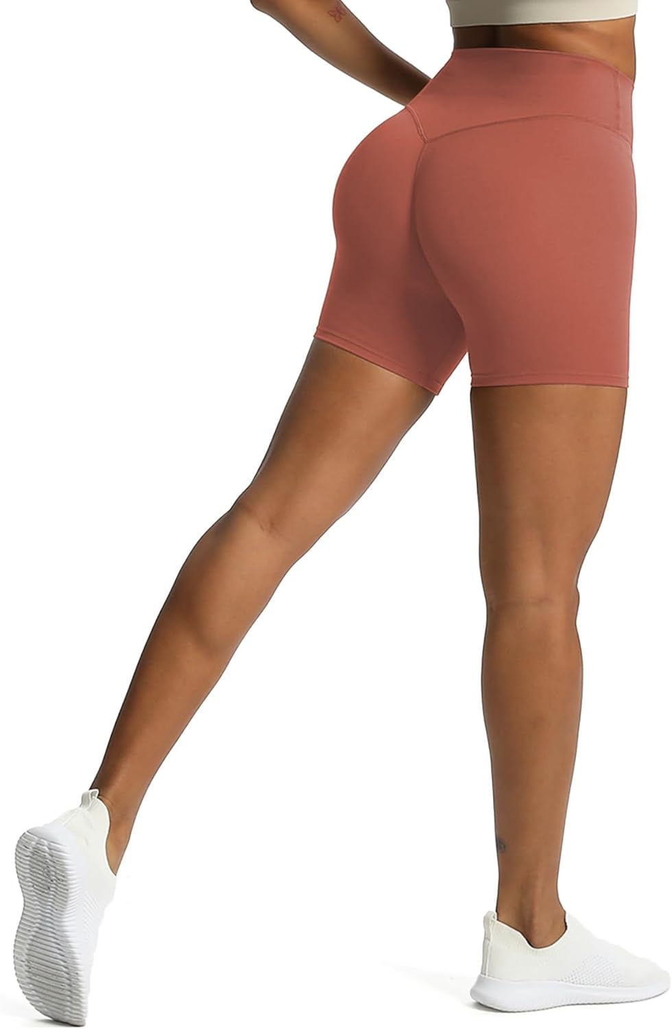 Aoxjox Metamorph Workout Biker Shorts for Women Tummy Control High Waisted Athletic Gym Running Deep V Yoga Shorts 6quotRust Red